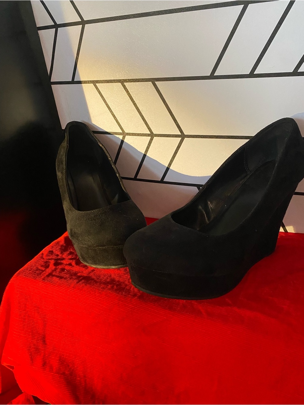 Black Wedge Platform Pumps - Women's Suede Heels -unknown size